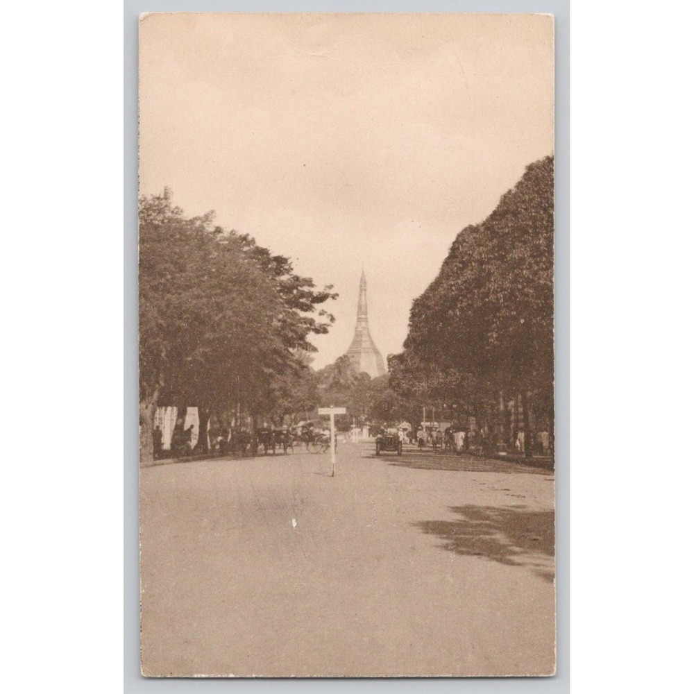 Yangon Myanmar Burma Colonial Era Main Street View Sule Pagoda Landmark POSTCARD